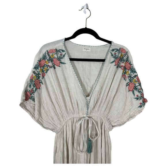 World Market Mira Ivory Floral Embroidered Kaftan Dress Flowy Boho Small Medium - Picture 8 of 8